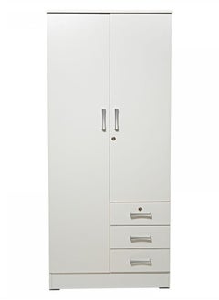 AFT Elegant White 2 Door Wardrobe with Full-Length Metal Hanging Rod, 3 Spacious Drawers with Metal Runners, MDF Board Construction, Ergonomic Metal Handles, and Durable Hinges – Ideal for Modern Storage Solutions. White(Arfan)  - Image 5