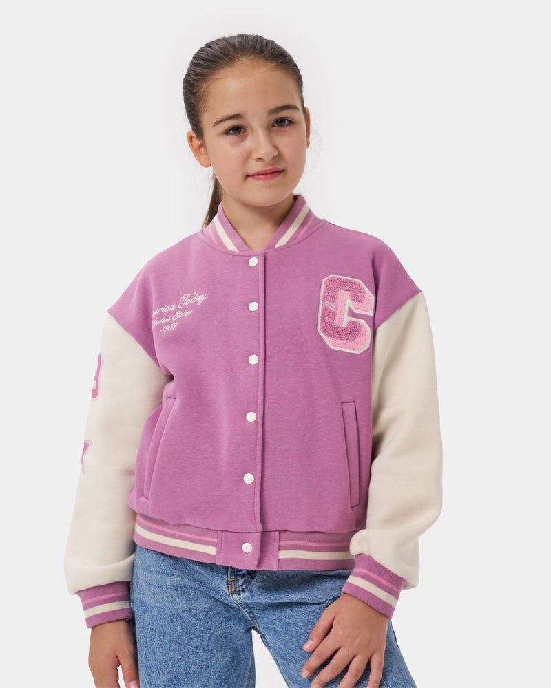 Minipodyum Girl's Suzene Embroidered Snap Front Closure Bomber College Jacket  - Image 4
