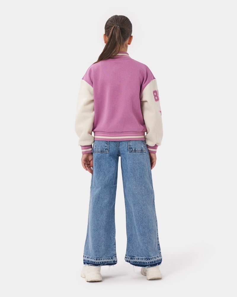 Minipodyum Girl's Suzene Embroidered Snap Front Closure Bomber College Jacket  - Image 3