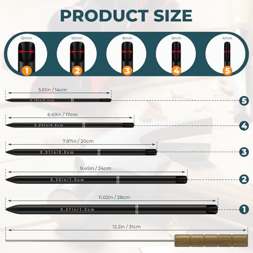 FETUSI Rope Splicing Tool Kit, Rope Splicing FID Kit for Double Braid Eye Line,Stainless Steel Line Braiding Set Tool Include 5 Sizes (0.16-0.47") Fids and 1pcs Pusher(Black) - Image 2