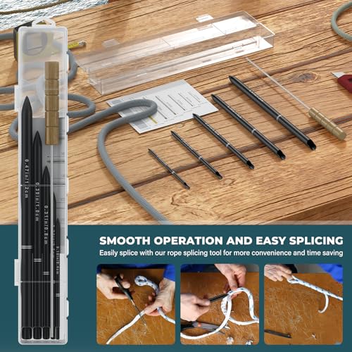 FETUSI Rope Splicing Tool Kit, Rope Splicing FID Kit for Double Braid Eye Line,Stainless Steel Line Braiding Set Tool Include 5 Sizes (0.16-0.47") Fids and 1pcs Pusher(Black) - Image 5