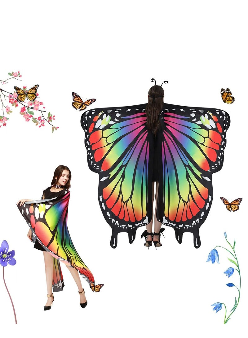 Excefore Butterfly Wings Adult Costumes Fairy Wing Cape Womens Shawl Colorful Nymph Pixie Costume Accessory for Cosplay Dancing, Red - Image 1