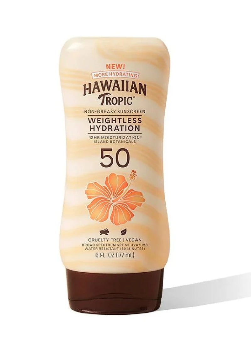 Hawaiian Tropic Weightless Hydration Non-greasy Sunscreen Lotion, SPF50, Water Resistant - 177 ml - Image 1