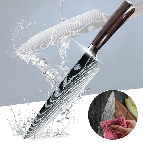 CRENTILA Chefs Knife 8 Inch Ultra Sharp High Carbon German Stainless Steel Forged Blade,for Meat Cutting, Ergonomic Wooden Handle for Home Kitchen Restaurant,Premium Chef Knife with Cover &Gift Box - Image 5