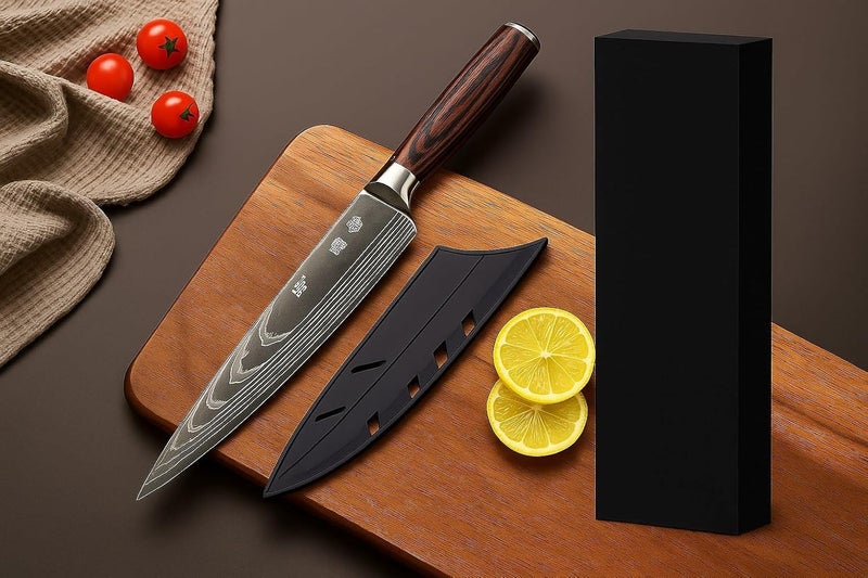 CRENTILA Chefs Knife 8 Inch Ultra Sharp High Carbon German Stainless Steel Forged Blade,for Meat Cutting, Ergonomic Wooden Handle for Home Kitchen Restaurant,Premium Chef Knife with Cover &Gift Box - Image 2