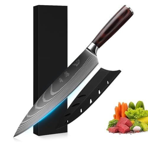 CRENTILA Chefs Knife 8 Inch Ultra Sharp High Carbon German Stainless Steel Forged Blade,for Meat Cutting, Ergonomic Wooden Handle for Home Kitchen Restaurant,Premium Chef Knife with Cover &Gift Box - Image 1