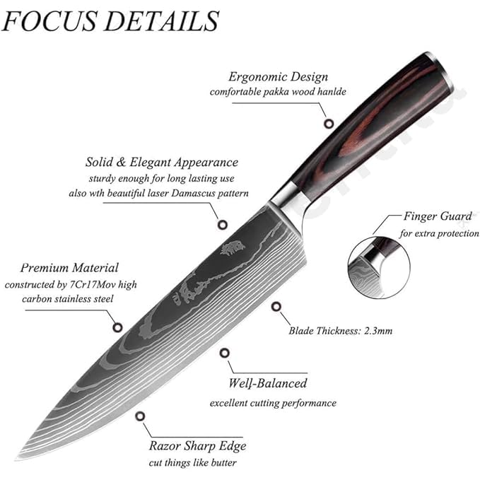 CRENTILA Chefs Knife 8 Inch Ultra Sharp High Carbon German Stainless Steel Forged Blade,for Meat Cutting, Ergonomic Wooden Handle for Home Kitchen Restaurant,Premium Chef Knife with Cover &Gift Box - Image 3