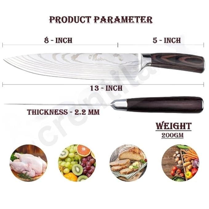 CRENTILA Chefs Knife 8 Inch Ultra Sharp High Carbon German Stainless Steel Forged Blade,for Meat Cutting, Ergonomic Wooden Handle for Home Kitchen Restaurant,Premium Chef Knife with Cover &Gift Box - Image 4