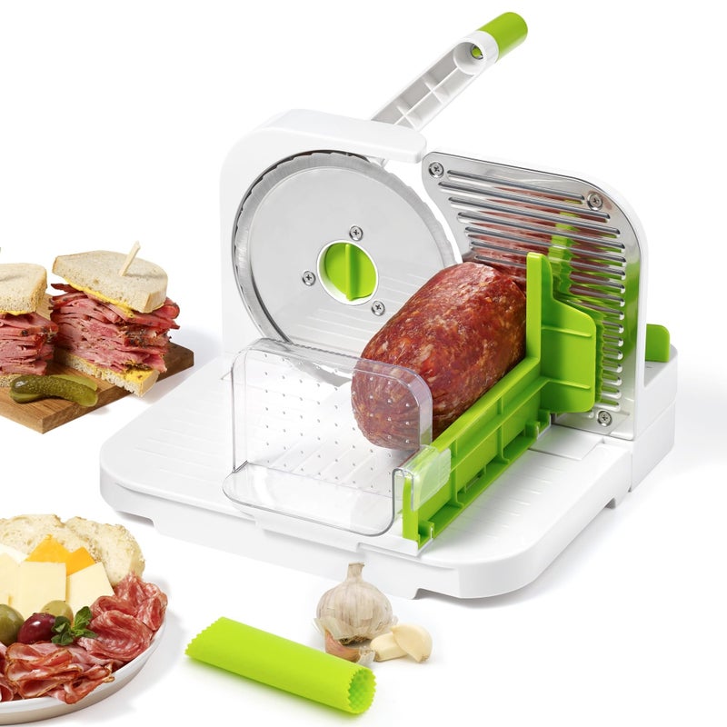 Starfrit Deli Slicer Slices Meat Cheese Bread 65 Stainless Steel Blade Adjustable Thickness Knob Nestable for Easy Storage 2in1 Fruit and Vegetable with Bonus Peeler - Image 2