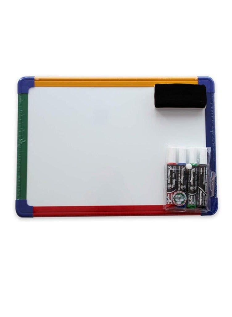 COSTANTINO سبورة بيضاء مغناطيسية مزدوجة الجوانب بحجم A4 مع إطار ملون وأقلام تحديد وممحاة مغناطيسية - Image 1