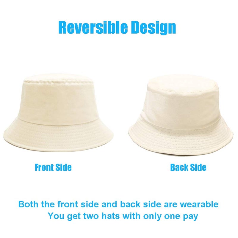 Sydbecs Bucket Hat for Women Men, Reversible Cotton Summer Sun Beach Cap Solid Color Style (Beige) - Image 3