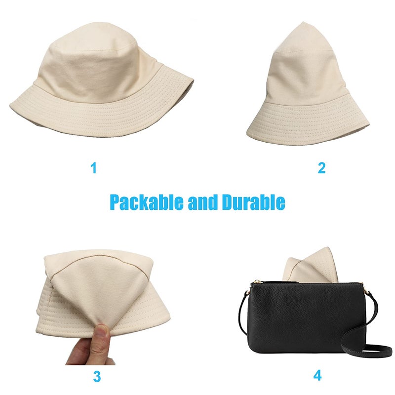 Sydbecs Bucket Hat for Women Men, Reversible Cotton Summer Sun Beach Cap Solid Color Style (Beige) - Image 5