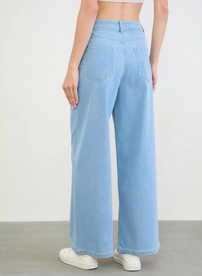 Styli Light Blue Women Wide Leg Basic Jeans for Women | Best Price UAE
