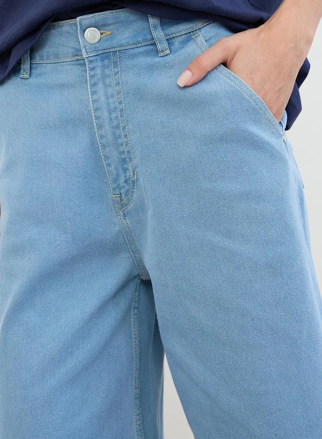 Styli Light Blue Women Wide Leg Basic Jeans for Women | Best Price UAE