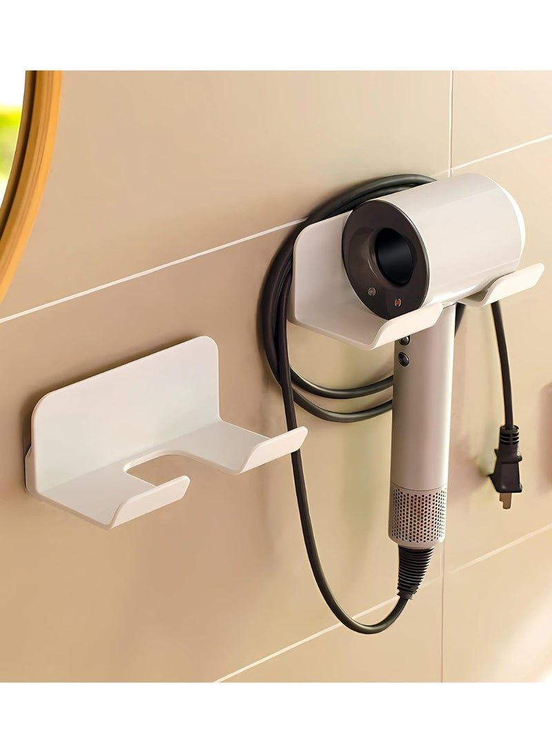 حامل مجفف شعر عالمي، وسادة ذاتية اللصق للتركيب على الحائط تناسب معظم العلامات التجارية/الأحجام من مجففات الشعر، رف تنظيم لمجففات الشعر مع خطاف للكابل والمنفذ لاستخدام في الحمام. - Image 1