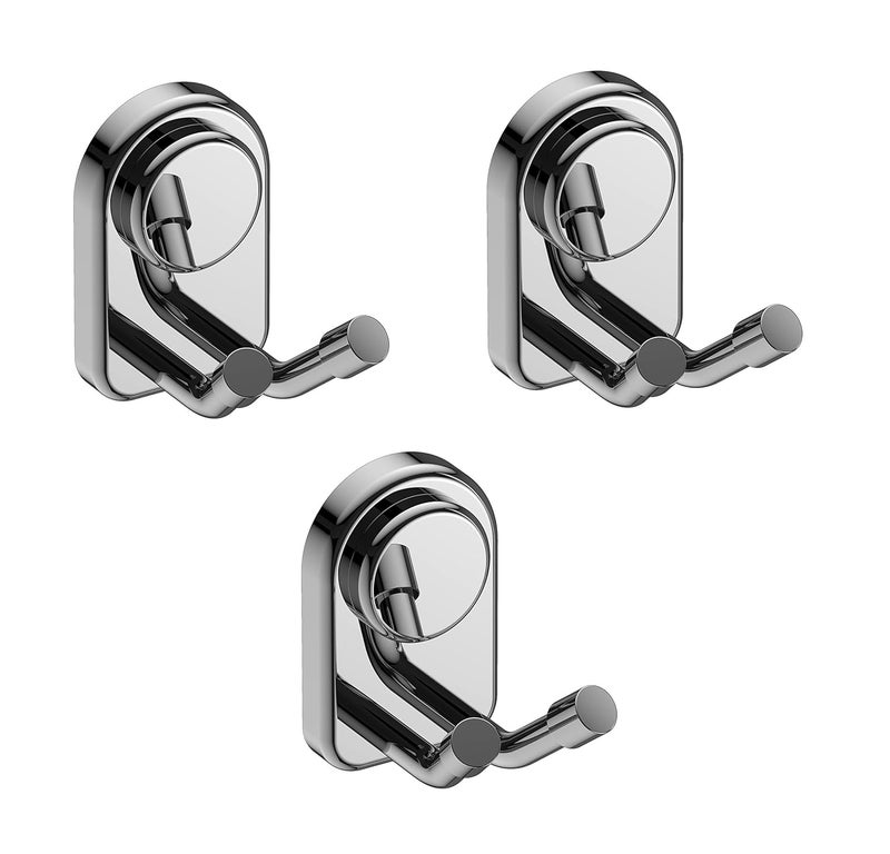 Amity Cute Stainless Steel 2Pin Robe HookCoat HookCloth Hooks Wall Mounted for Hanging Keys Clothes Towel 304 Grade Steel with Chrome Finish Set of 3 - Image 1