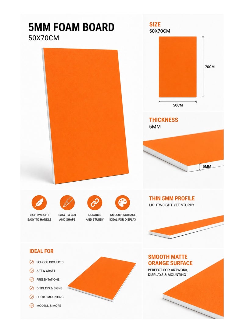 5-Piece 5mm Thick Foam Board For Craft And Illustration 50x70cm Size Orange - Image 2