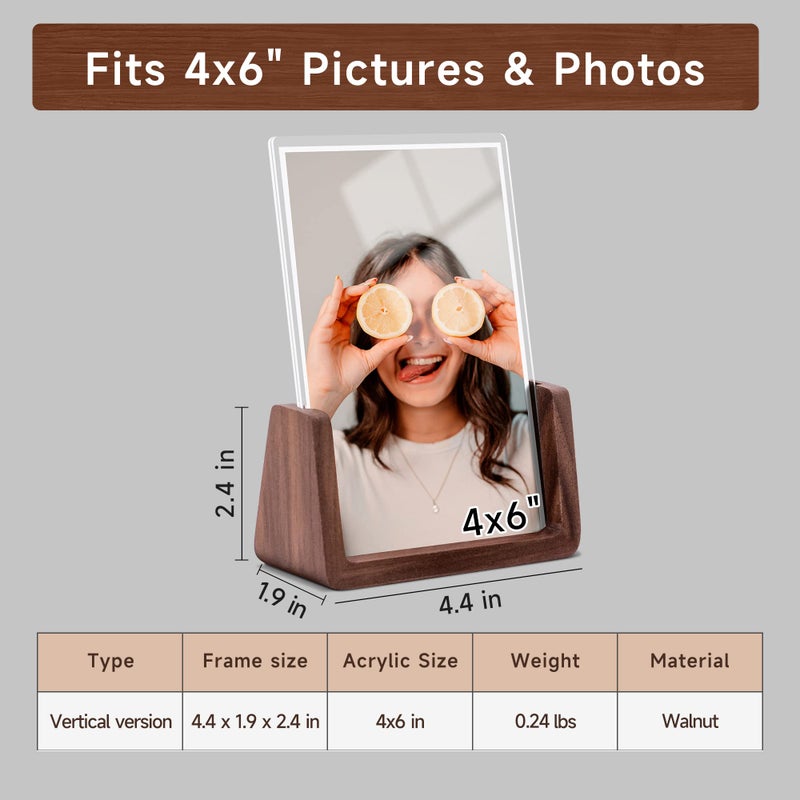 Komimaci 4x6 picture frames, Solid Rustic Wooden Photo Frames with Walnut Wood Base and High Definition Acrylic Glass Covers - for Tabletop or Desktop Display (4x6 inch, Vertical) - Image 3