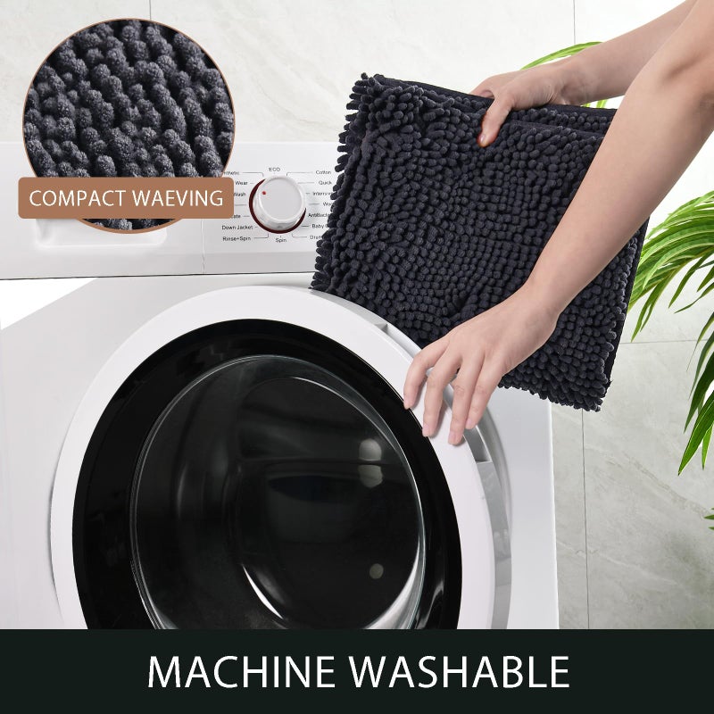 LOCHAS Luxury Bathroom Rug Shaggy Bath Mat 24 x 36 Inch  Washable Non Slip Bath Rugs for Bathroom Shower  Soft Plush Chenille Absorbent Carpets Mats  Dark Grey - Image 4