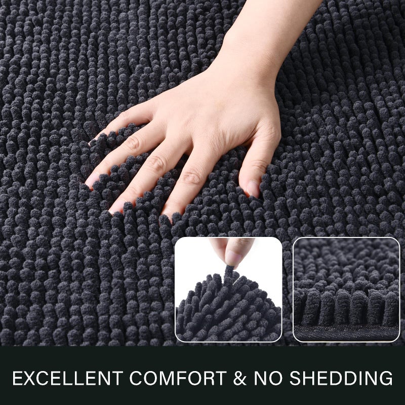 LOCHAS Luxury Bathroom Rug Shaggy Bath Mat 24 x 36 Inch  Washable Non Slip Bath Rugs for Bathroom Shower  Soft Plush Chenille Absorbent Carpets Mats  Dark Grey - Image 1