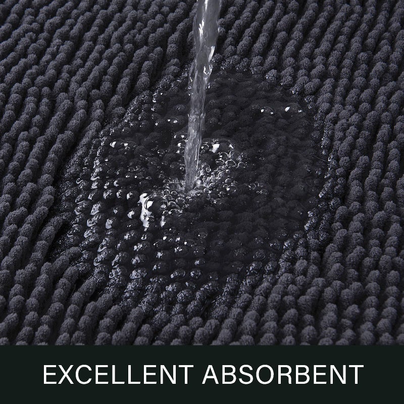 LOCHAS Luxury Bathroom Rug Shaggy Bath Mat 24 x 36 Inch  Washable Non Slip Bath Rugs for Bathroom Shower  Soft Plush Chenille Absorbent Carpets Mats  Dark Grey - Image 2
