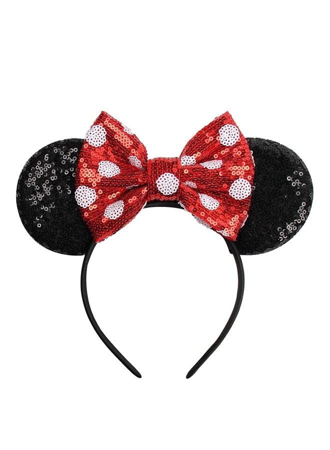 Generic Mouse Ears Sequin Wave Point Red Bow Headbands, Shiny Solid Mice Ears Headbands, Glitter Party Princess Decoration, Anime Cosplay Hairband Costume, Event Party Decorations - Image 1