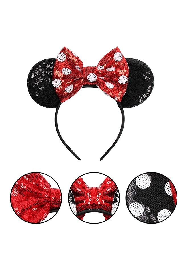 Generic Mouse Ears Sequin Wave Point Red Bow Headbands, Shiny Solid Mice Ears Headbands, Glitter Party Princess Decoration, Anime Cosplay Hairband Costume, Event Party Decorations - Image 4