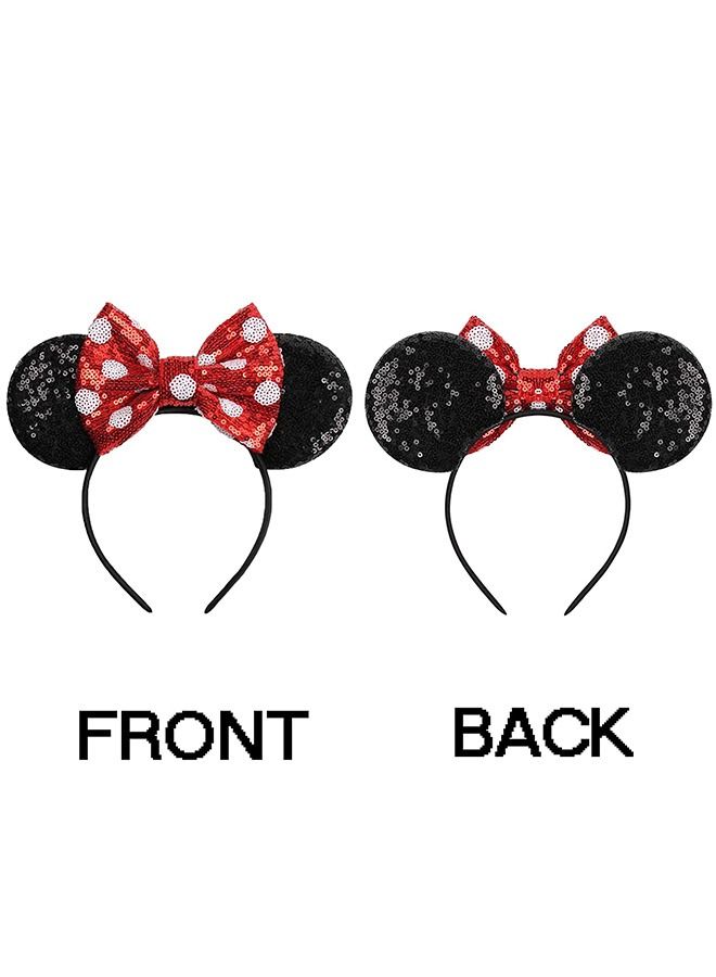 Generic Mouse Ears Sequin Wave Point Red Bow Headbands, Shiny Solid Mice Ears Headbands, Glitter Party Princess Decoration, Anime Cosplay Hairband Costume, Event Party Decorations - Image 3