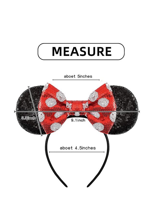 Generic Mouse Ears Sequin Wave Point Red Bow Headbands, Shiny Solid Mice Ears Headbands, Glitter Party Princess Decoration, Anime Cosplay Hairband Costume, Event Party Decorations - Image 2