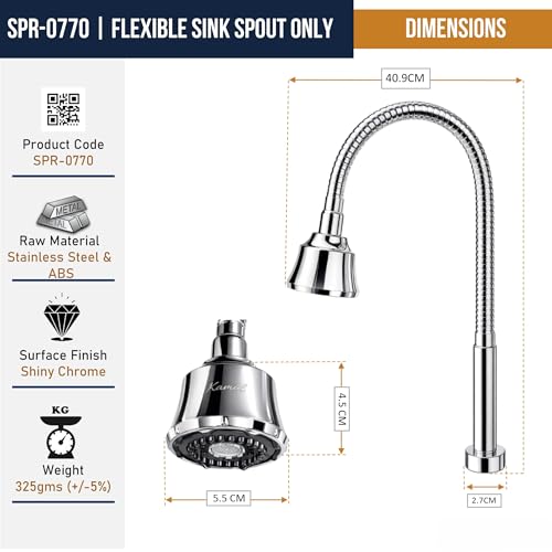 Kamal Replacement Only Spout for Kitchen Sink Spray Dixy Faucet | 304 Grade Stainless Steel | 360-degree Flexible Rotation Shower and Foam Flow Mode with Chrome Finish - Image 4