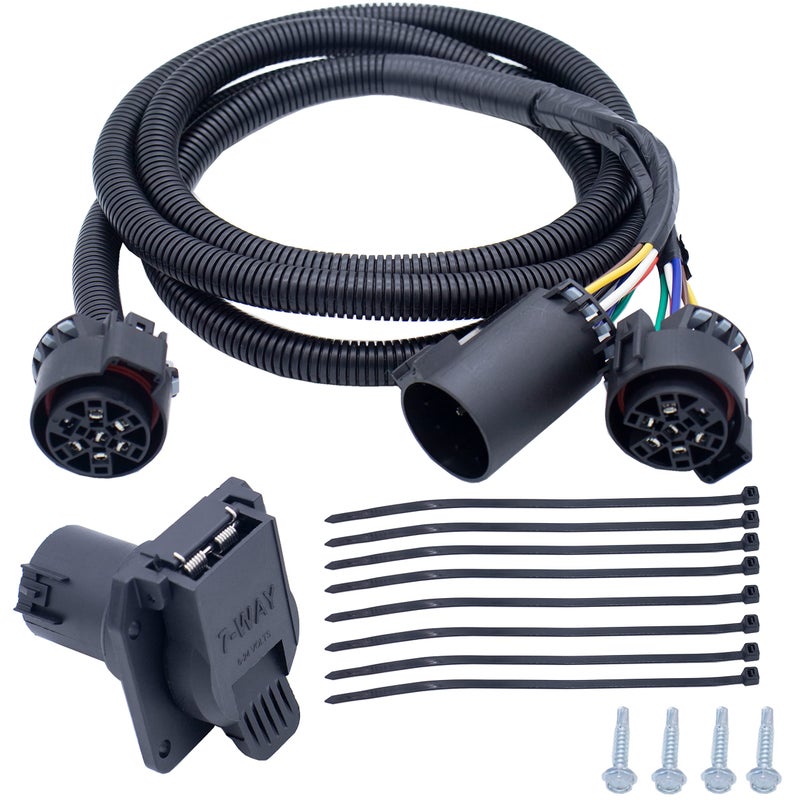 MOCW 7Foot 7Pin Vehicle Trailer Wiring Harness Extension Truck Bed Extension for 5th Wheel and Gooseneck Trailers for Chevrolet Dodge Ford GMCNissan Ram Toyota