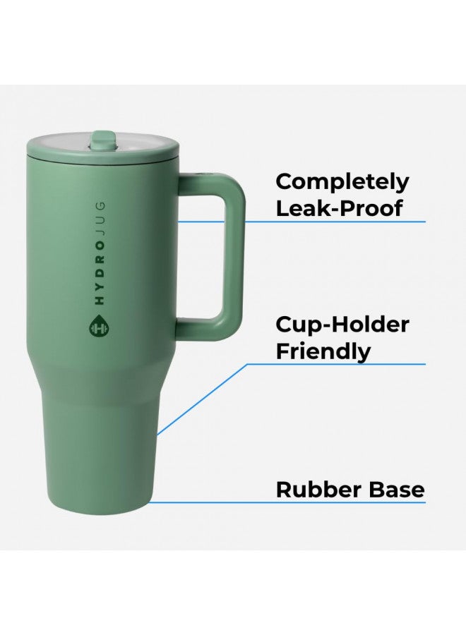 HydroJug هيدروجوج ترافيلر - زجاجة ماء سعة 32 أونصة مع مقبض وقشة قابلة للطي - تناسب حوامل الأكواب، كوب مقاوم للتسرب - قابلة لإعادة الاستخدام من الفولاذ المقاوم للصدأ وقاعدة مطاطية - هدايا للنساء والرجال، كريمي - Image 1