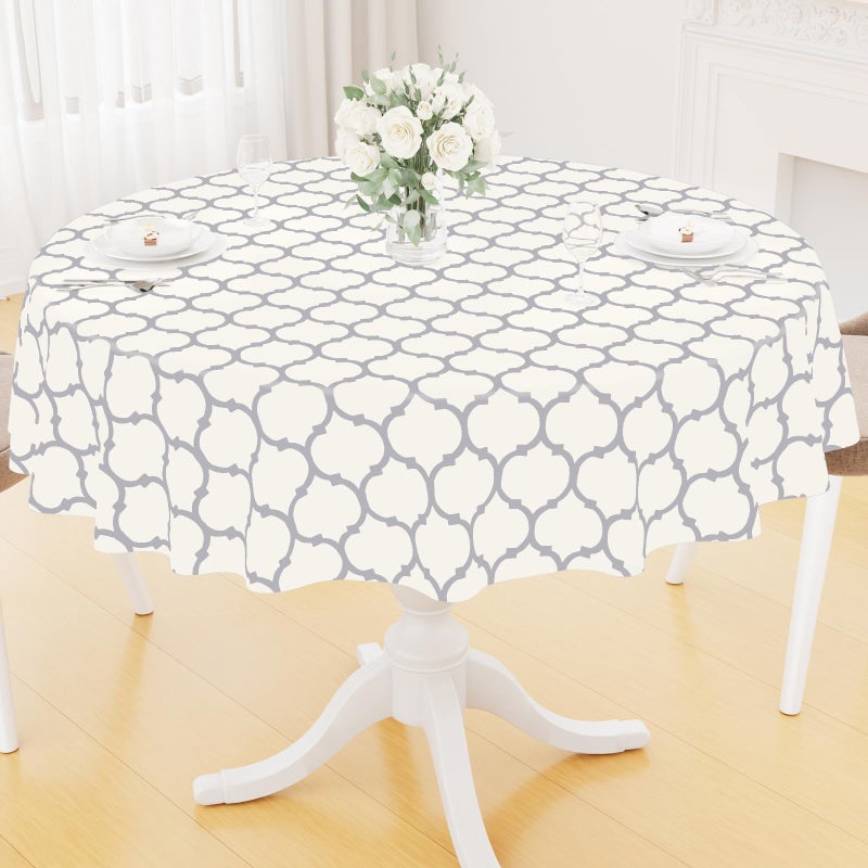 Smiry Round Plastic Table Cloth, Waterproof Vinyl Tablecloth with Flannel Backing for Round Tables, Wipeable & Spillproof for Dining, Camping, Indoor and Outdoor (60" Round, Beige) - Image 1