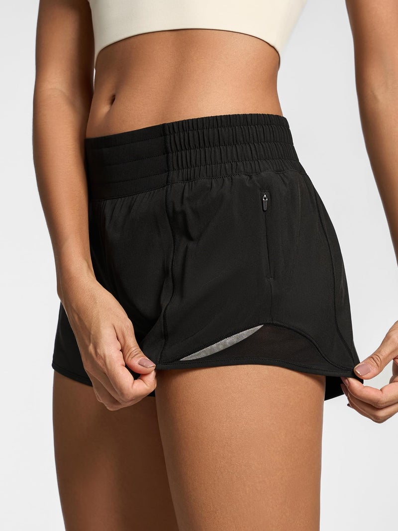 MCEDAR Women's Athletic Shorts for Gym Workout Shorts 2.5" Quick-Dry Lightweight Running Short with High Waisted Zip Pockets(Black,M) - Image 2