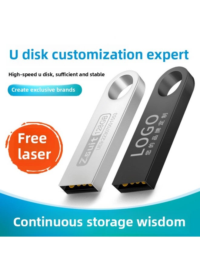 U Disk 32g Creative High-speed U Disk Lettering 128g Mobile Phone U Disk 64g Car Music U Disk Metal U Disk-Colour:Silver-Capacity:128gb/3.0 High Speed Version - Image 1