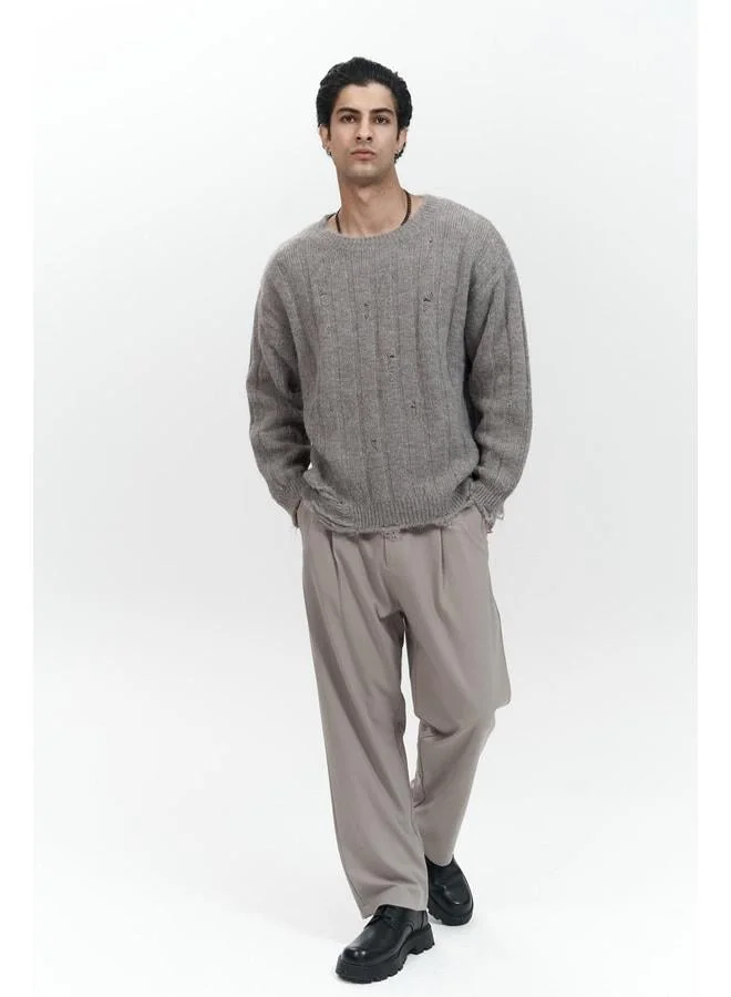 MAI STUDIOS CO. Vincent Torn Detail Gray Coffee Men's Knit Sweater.