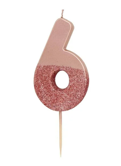 Talking Tables Rose Gold Glitter Number Candle - 6