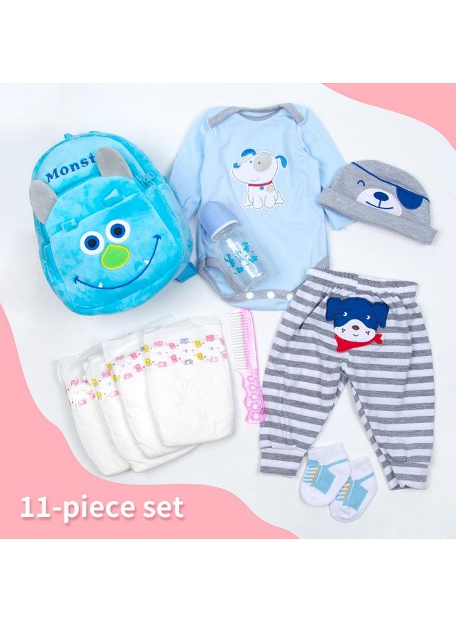 Pedolltree Reborn Baby Doll Clothes Outfit Accessories Blue Puppy Set 11 Pcs Set For 17-22 Inch Reborn Doll Newborn Boy With Backpack Diaper - Image 5