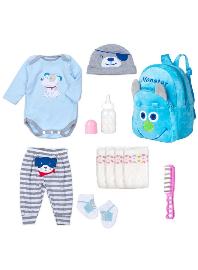 Pedolltree Reborn Baby Doll Clothes Outfit Accessories Blue Puppy Set 11 Pcs Set For 17-22 Inch Reborn Doll Newborn Boy With Backpack Diaper - Image 1