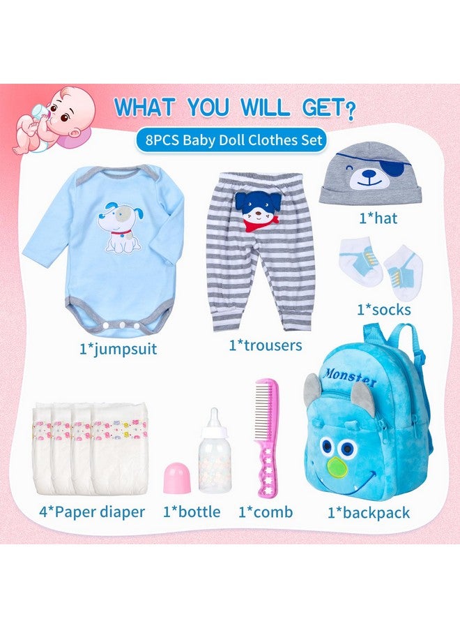 Pedolltree Reborn Baby Doll Clothes Outfit Accessories Blue Puppy Set 11 Pcs Set For 17-22 Inch Reborn Doll Newborn Boy With Backpack Diaper - Image 2