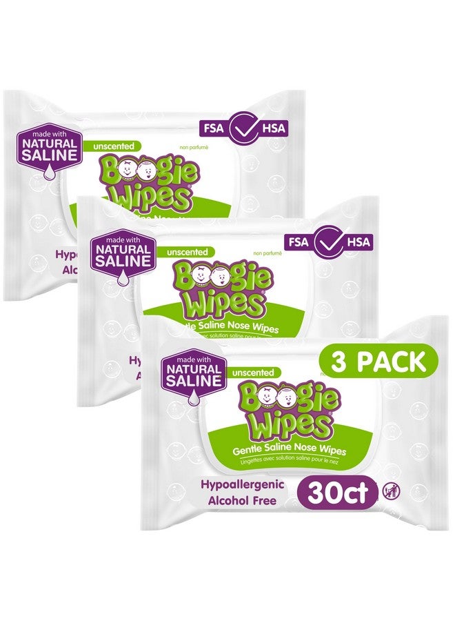 Boogie Boogie Wipes, Saline Wipes for Baby & Kids, Nose Booger Wipes for Allergy Relief, Face, Hand & Body, Made with Vitamin E, Aloe and Natural Saline, Unscented, 30 Count (Pack of 3) - Image 1