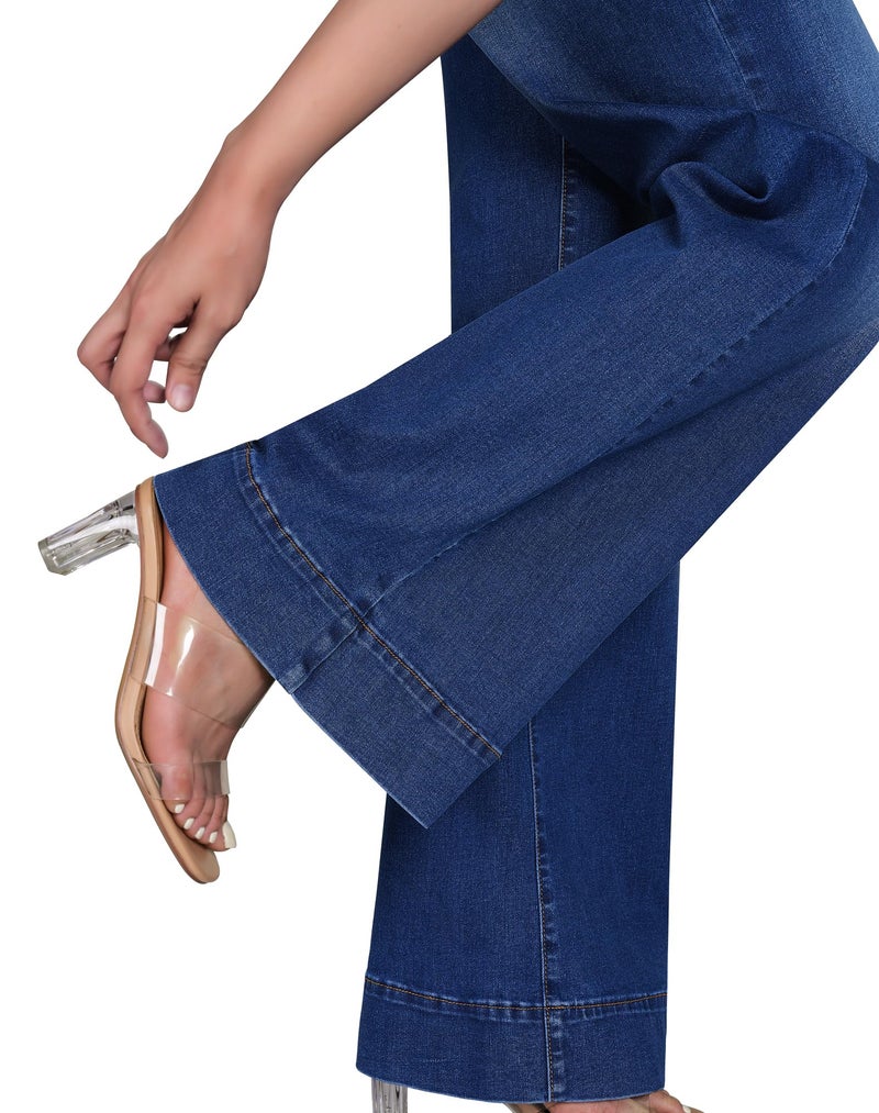 roswear Women's Wide Leg Jeans Casual High Waisted Stretchy Baggy Loose Long Trouser Jeans Blue Small - Image 4