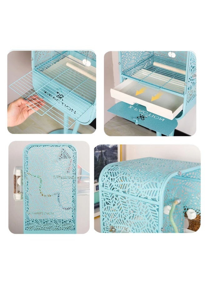 قفص طيور بانورامي من الأكريليك من شامواه مع حامل 128 × 35 × 28 سم، قفص عرض منزلي للطيور والحيوانات الأليفة، فيلا طيور داخلية تتضمن ملحقات كاملة، فيلا سحابة طائرة مقاومة للرذاذ - Image 3