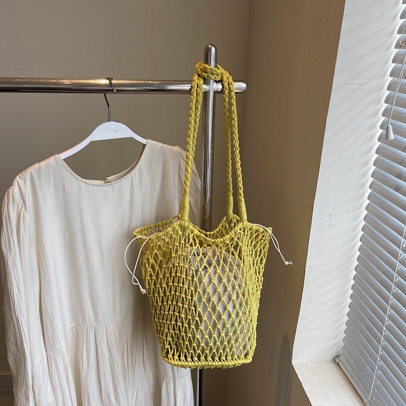 Cotton Thread Woven Bag Large Capacity Mesh Shoulder Straw Bag Handmade Niche Women'S Bag Casual Vacation Beach Bag - Image 3