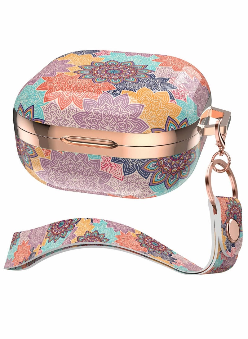 Captaintech Earphone Protective Cover, for Samsung Galaxy Buds 2 Pro Case / Galaxy Buds Pro Case / Galaxy Buds 2 Case / Galaxy Buds Live Case Stylish Hard TPU Shockproof Cover for Women Girls (Mandala,with wrist - Image 1