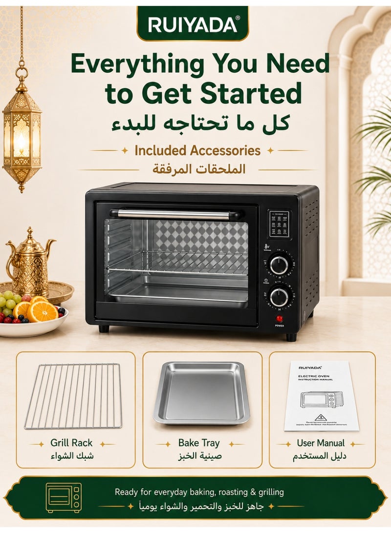 الحلم فرن كهربائي بسعة **48 لتر** يوضع على سطح الطاولة، بقدرة **2000 واط**، مع تحكم مستقل في التسخين العلوي والسفلي، فرن متعدد الطبقات للخبز والتحميص، فرن حراري متعدد الوظائف لتحضير البيتزا، الدجاج المشوي، الشواء، والطهي العائلي. - Image 5
