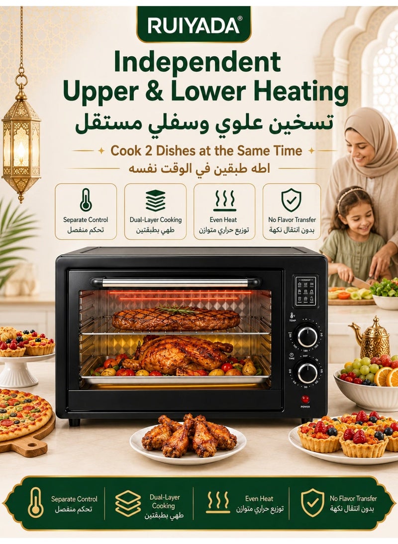 RUIYADA 48L Electric Countertop Oven, 2000W Large Capacity Toaster Oven with Independent Upper & Lower Heating Control, Double Layer Baking & Roasting Oven, Multi-Function Convection Oven for Pizza, Chicken, Grill & Family Cooking - Image 2