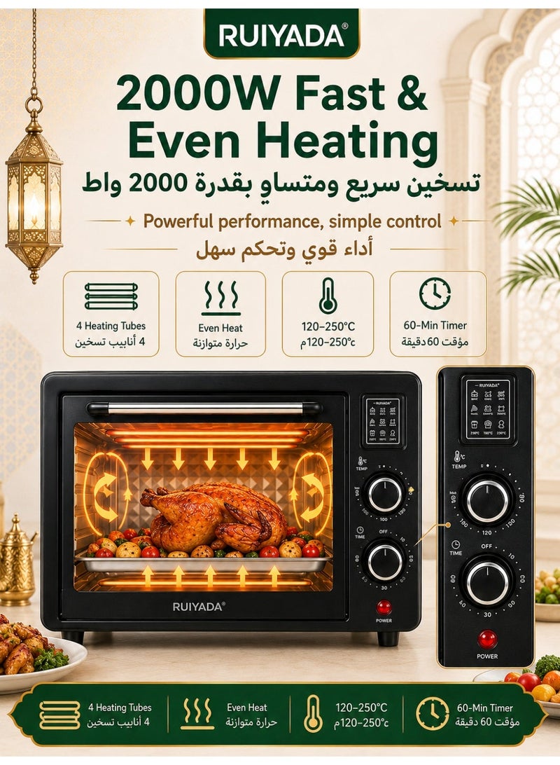 RUIYADA 48L Electric Countertop Oven, 2000W Large Capacity Toaster Oven with Independent Upper & Lower Heating Control, Double Layer Baking & Roasting Oven, Multi-Function Convection Oven for Pizza, Chicken, Grill & Family Cooking - Image 4