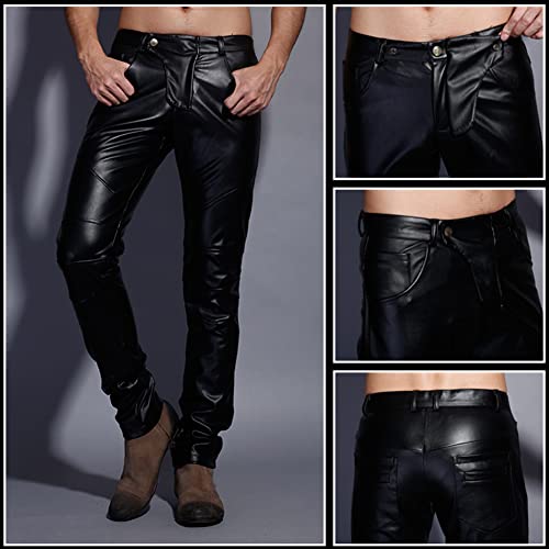 Idopy Men`s Slim Fit Party Performance Biker Faux Leather Jeans Pants Black 30 - Image 2