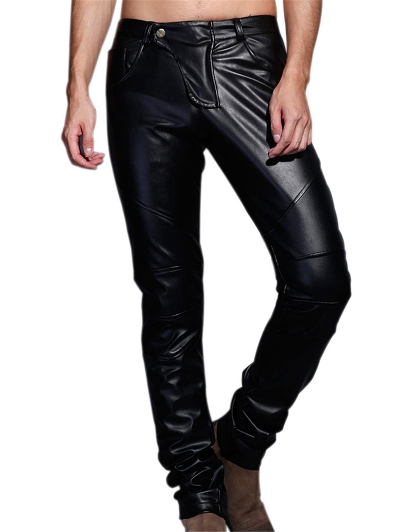 Idopy Men`s Slim Fit Party Performance Biker Faux Leather Jeans Pants Black 30 - Image 1